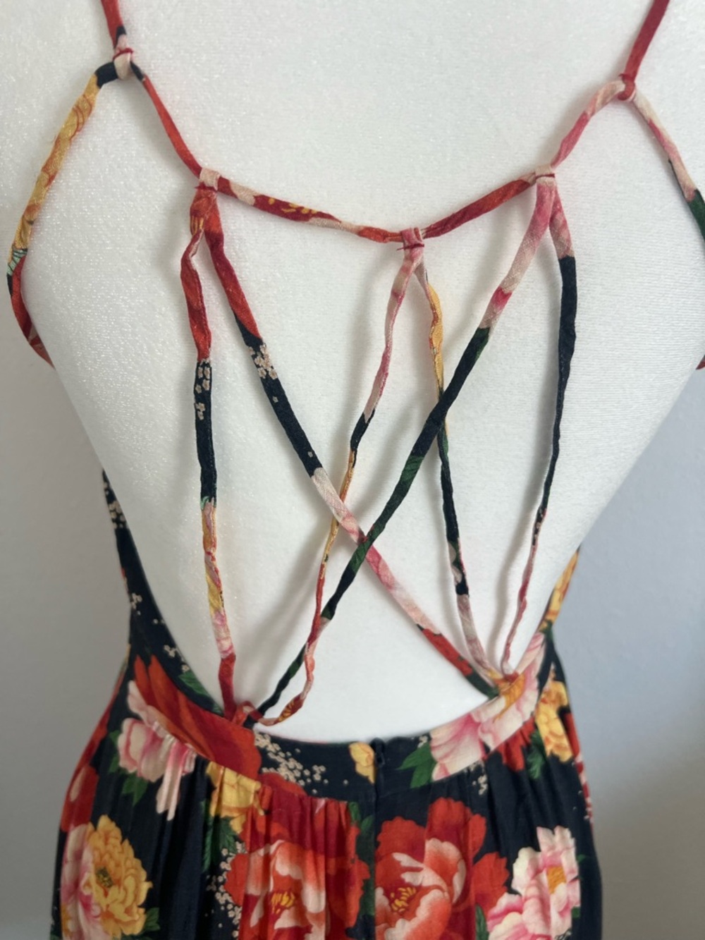 [FARM Rio] Floral Halter Fit & Flare Dress in Black with Red & Yellow Blooms - Picture 5 of 13
